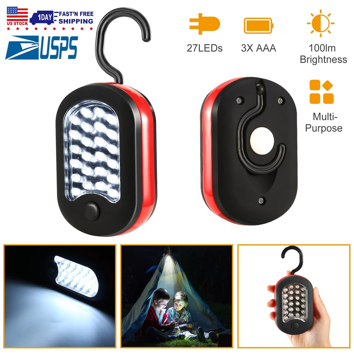 27-LED Magnetic Work Light with Hanging Hook