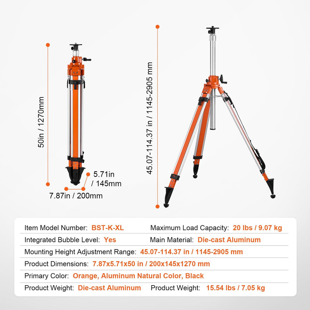 Heavy-Duty Laser Level Tripod Stand – 45–114 Inches