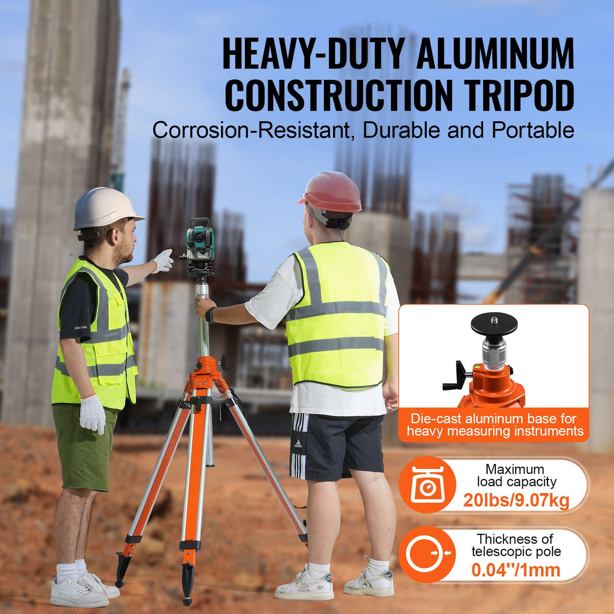 Heavy-Duty Laser Level Tripod Stand – 45–114 Inches