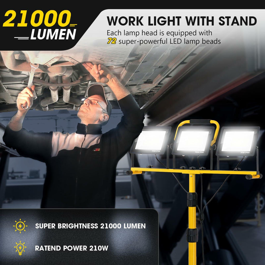 21,000-Lumen 3-Head LED Work Light with Stand