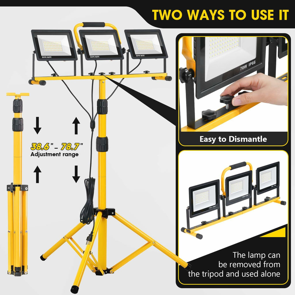 21,000-Lumen 3-Head LED Work Light with Stand